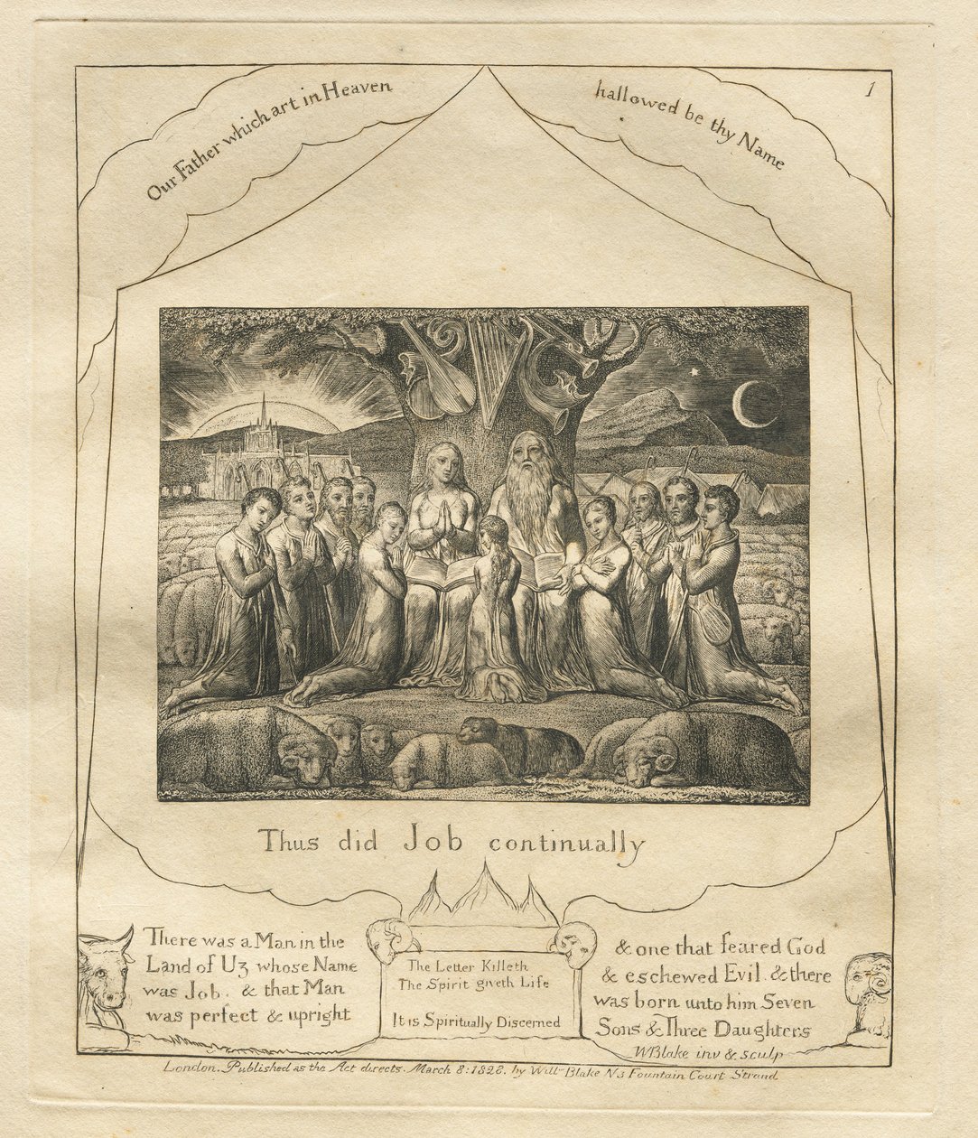 Het boek Job: Pl. 1, Zo deed Job voortdurend, 1825 door William Blake