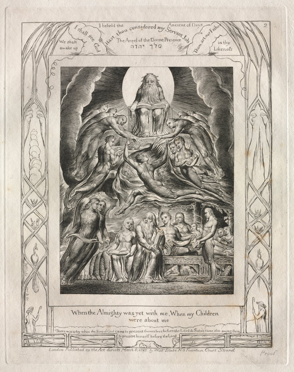 Het boek Job: Pl. 2, Toen de Almachtige nog bij mij was, Toen mijn kinderen..., 1825 door William Blake