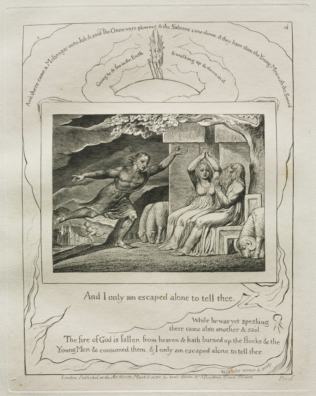 Het Boek Job: Pl. 4, En ik alleen ben ontsnapt om het u te vertellen, 1825 door William Blake