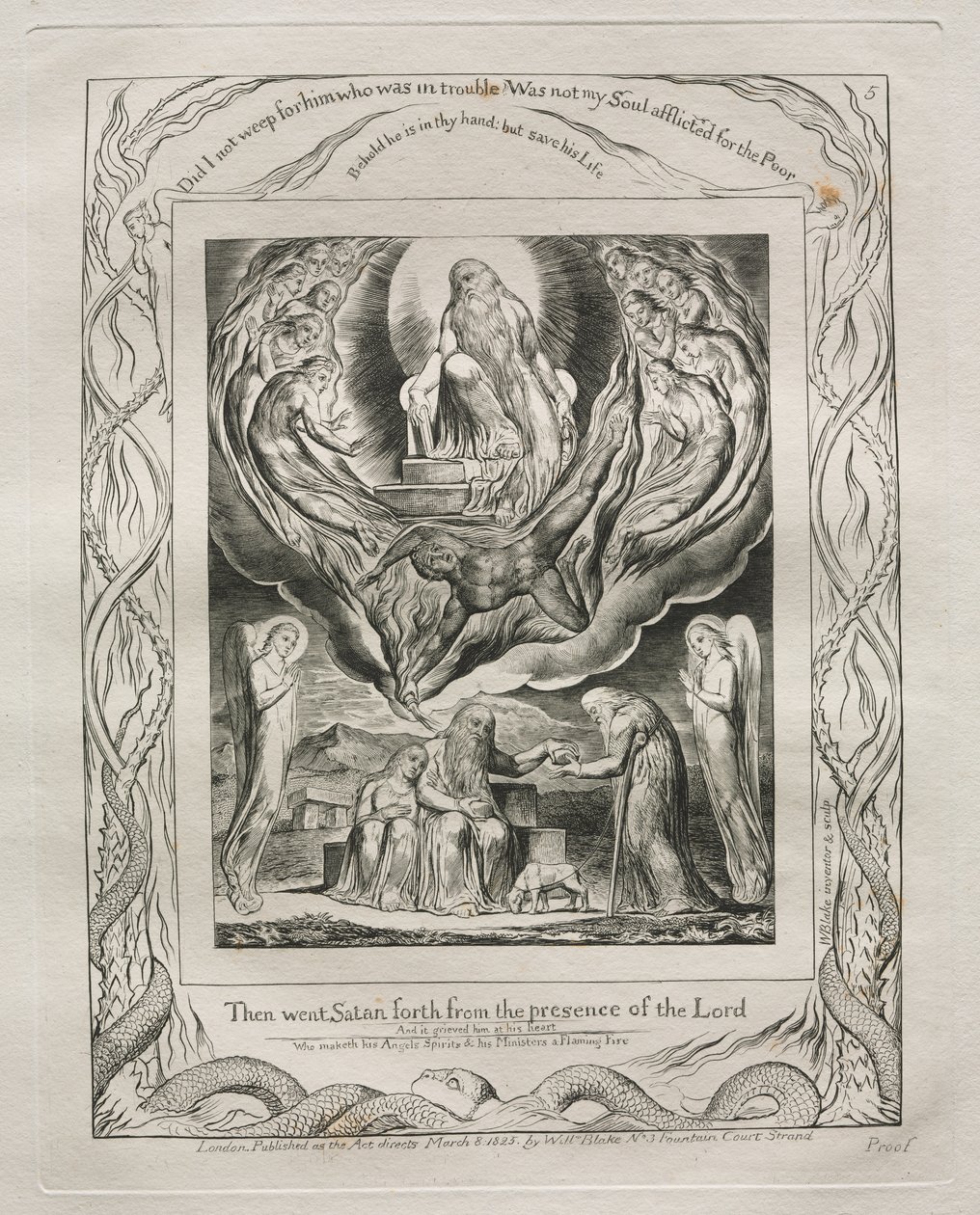 Het Boek Job: Pl. 5, Toen ging Satan weg uit de aanwezigheid van de Heer door William Blake