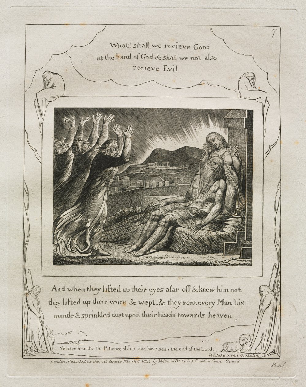 Het Boek Job: Pl. 7, En toen ze hun ogen van verre ophieven en hem niet herkenden / hieven ze hun stemmen op en weenden door William Blake
