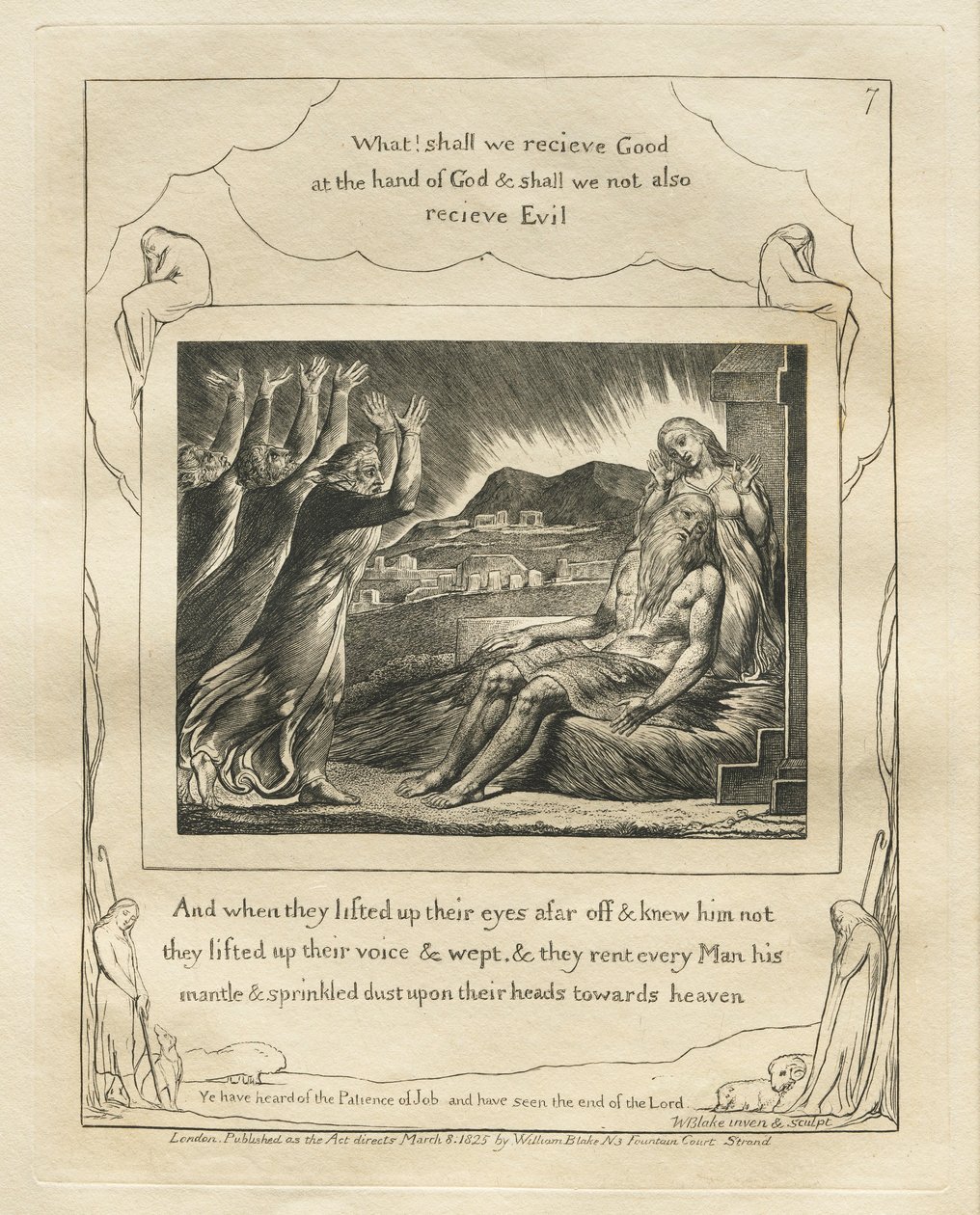 Het Boek van Job: Pl. 7, En toen ze hun ogen van verre opsloegen en hem niet herkenden... door William Blake