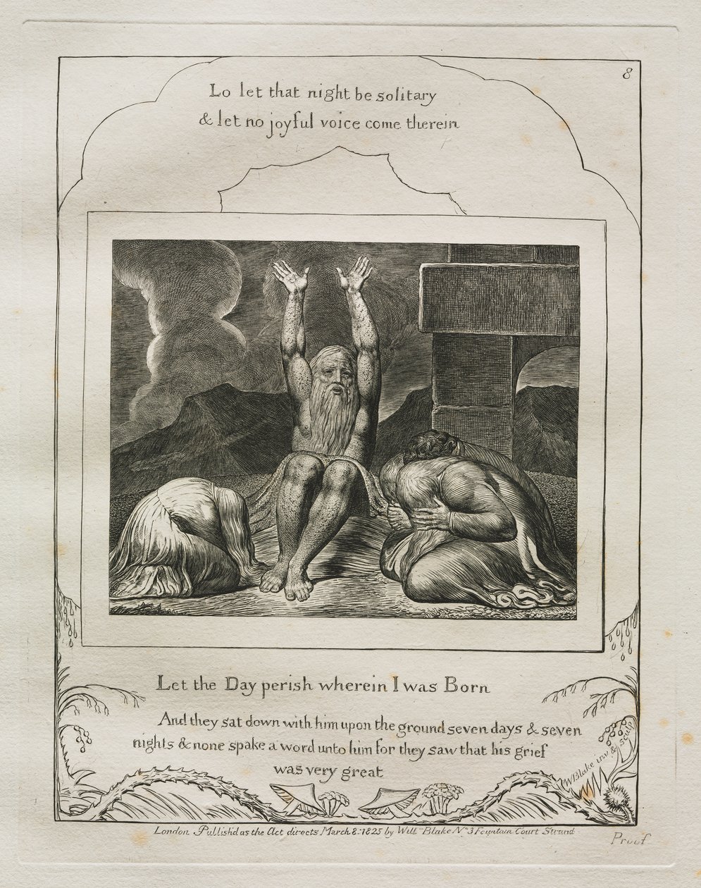 Het Boek Job: Pl. 8, Laat de Dag vergaan waarop ik werd Geboren door William Blake