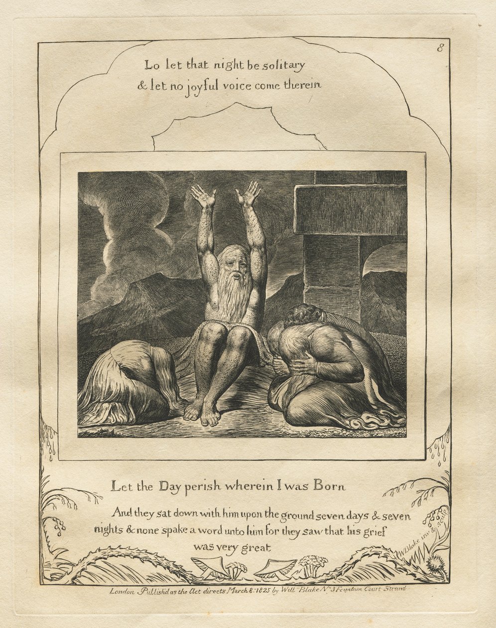 Het Boek van Job: Pl. 8, Laat de dag vergaan waarop ik geboren ben door William Blake