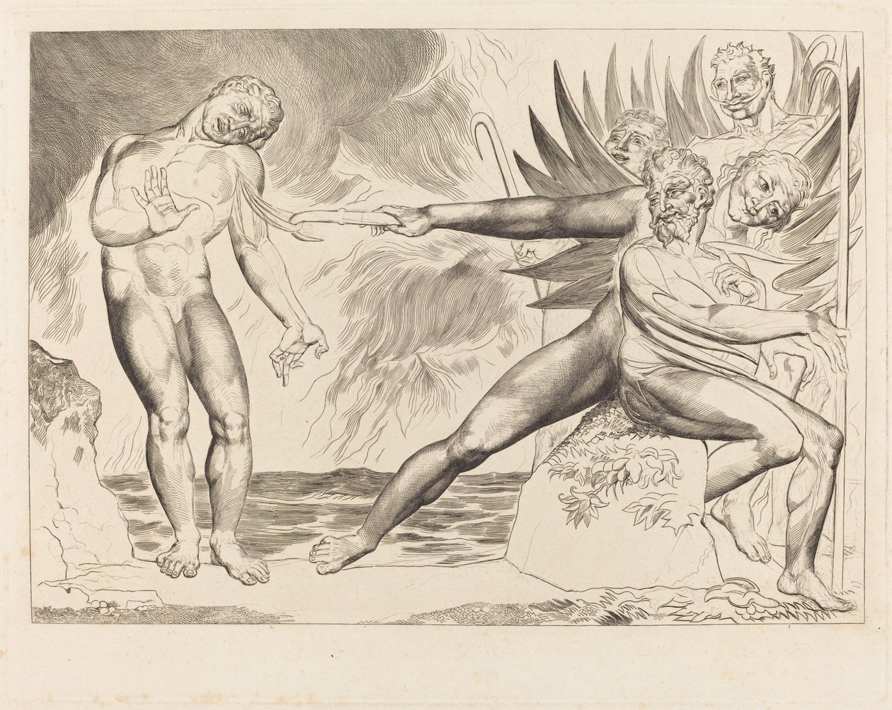 De Cirkel van de Corrupte Ambtenaren; de Duivels die Ciampolo Martelen door William Blake