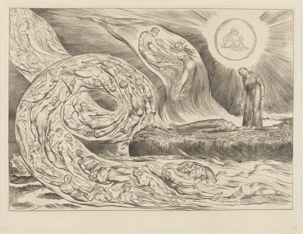 De kring van de wellustigen: Paolo en Francesca door William Blake