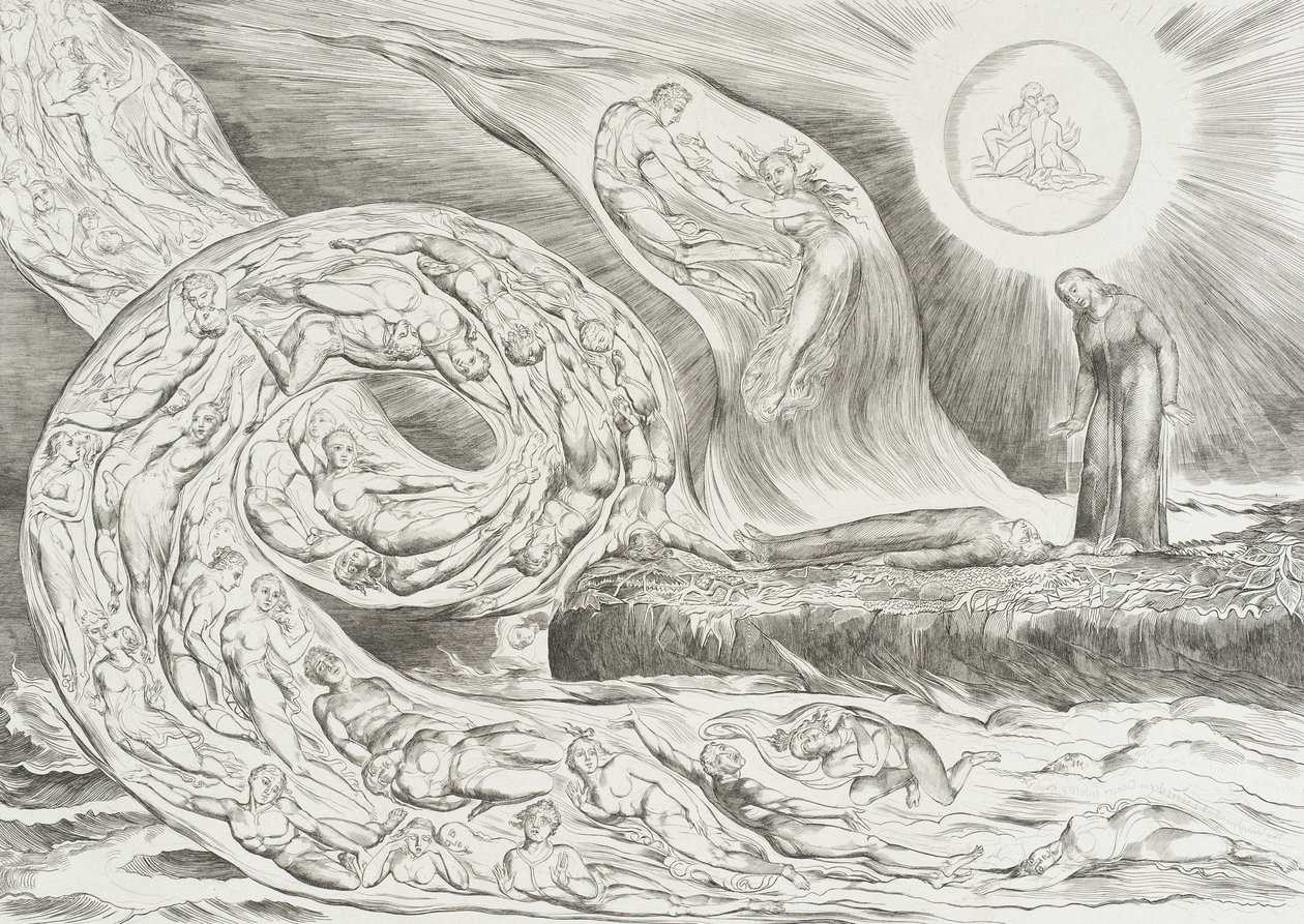De kring der wellustigen: Paolo en Francesca door William Blake