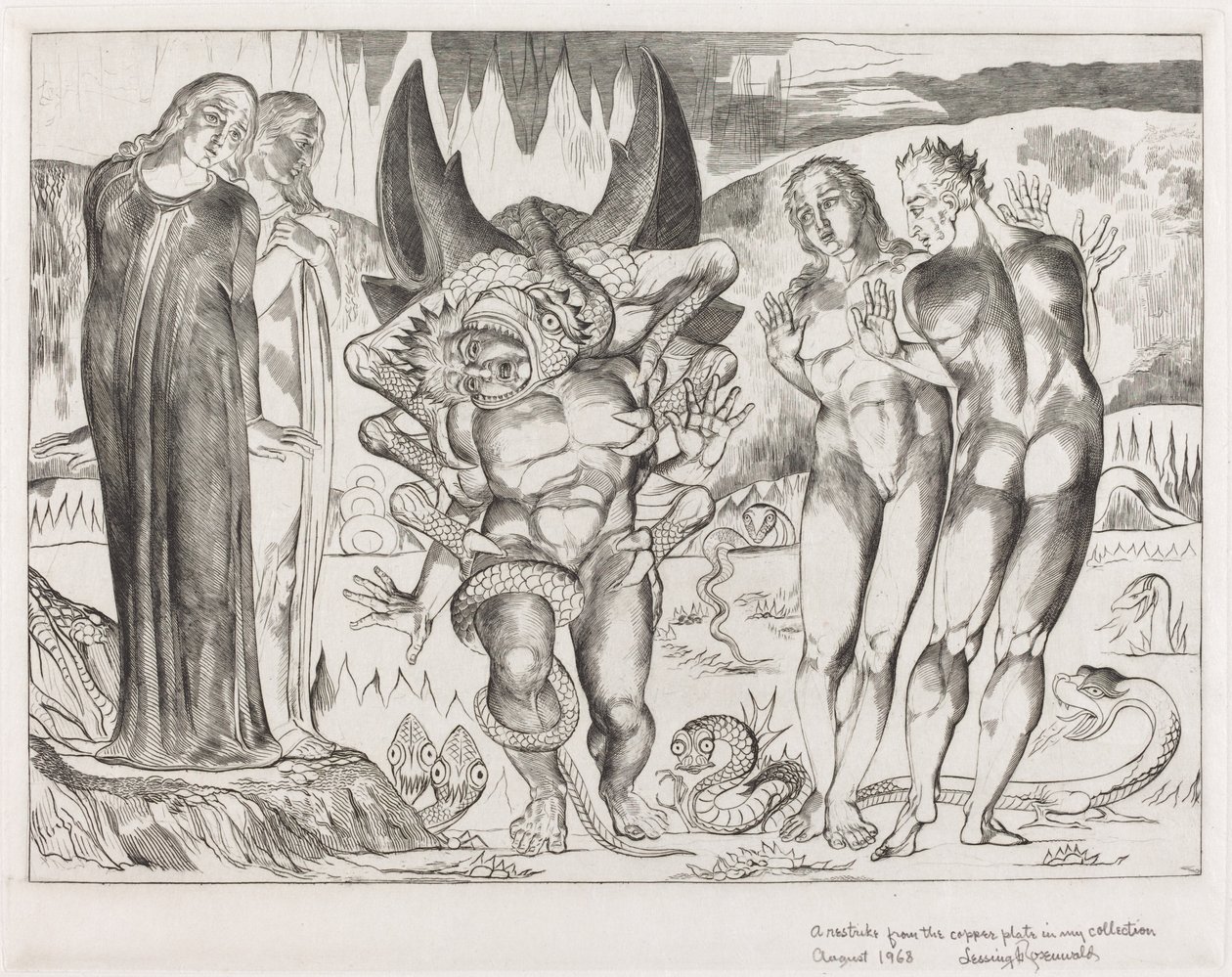 De Cirkel van de Dieven; Agnolo Brunelleschi Aangevallen door een Zesvoetige Slang door William Blake