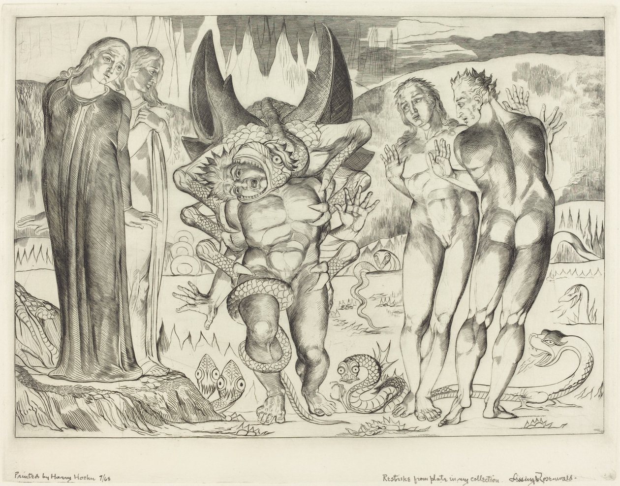 De Cirkel van de Dieven, Agnolo Brunelleschi Aangevallen door een Zesvoetige Slang door William Blake