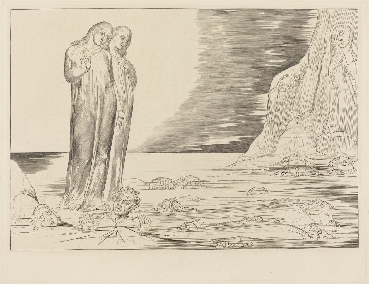 De kring der verraders; Dantes voet raakt Bocca degli Abbate door William Blake