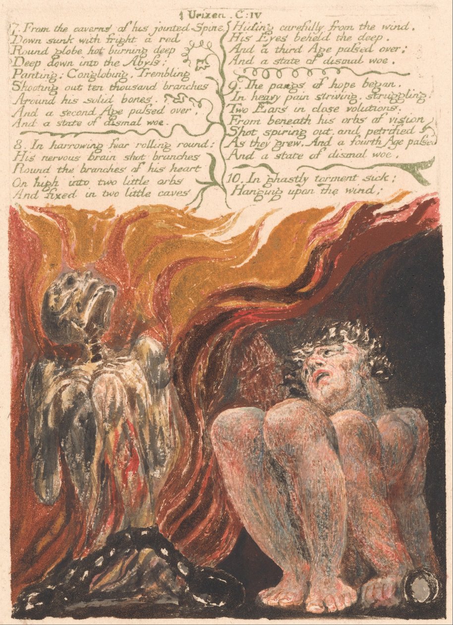 Het Eerste Boek van Urizen, Plaat 10, 7. Uit de Grotten van Zijn Gelede Ruggengraat... (Bentley 11) door William Blake