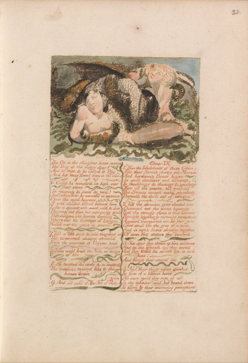 Het Eerste Boek van Urizen, Plaat 26, De Os in het Slachthuis Kreunt.... (Bentley 25) door William Blake