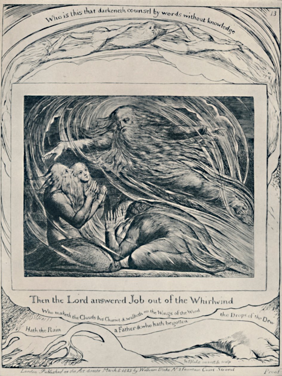 De Heer antwoordt Job uit de wervelwind. Uit Job. door William Blake