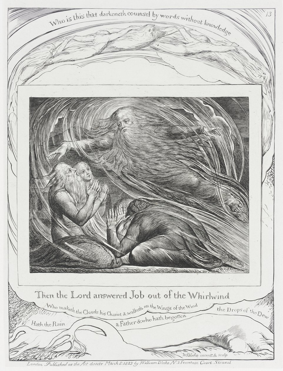 De Heer antwoordt Job vanuit de wervelwind door William Blake