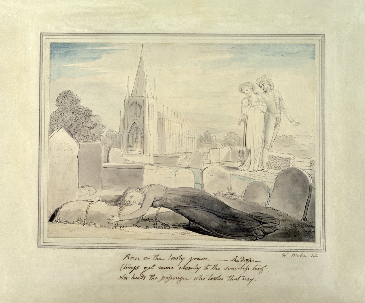 De Weduwe die het Graf van haar Man Omhelst door William Blake