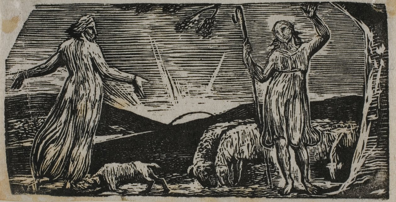 Thenot berispt Colinet, uit De Pastoralen van Vergilius door William Blake