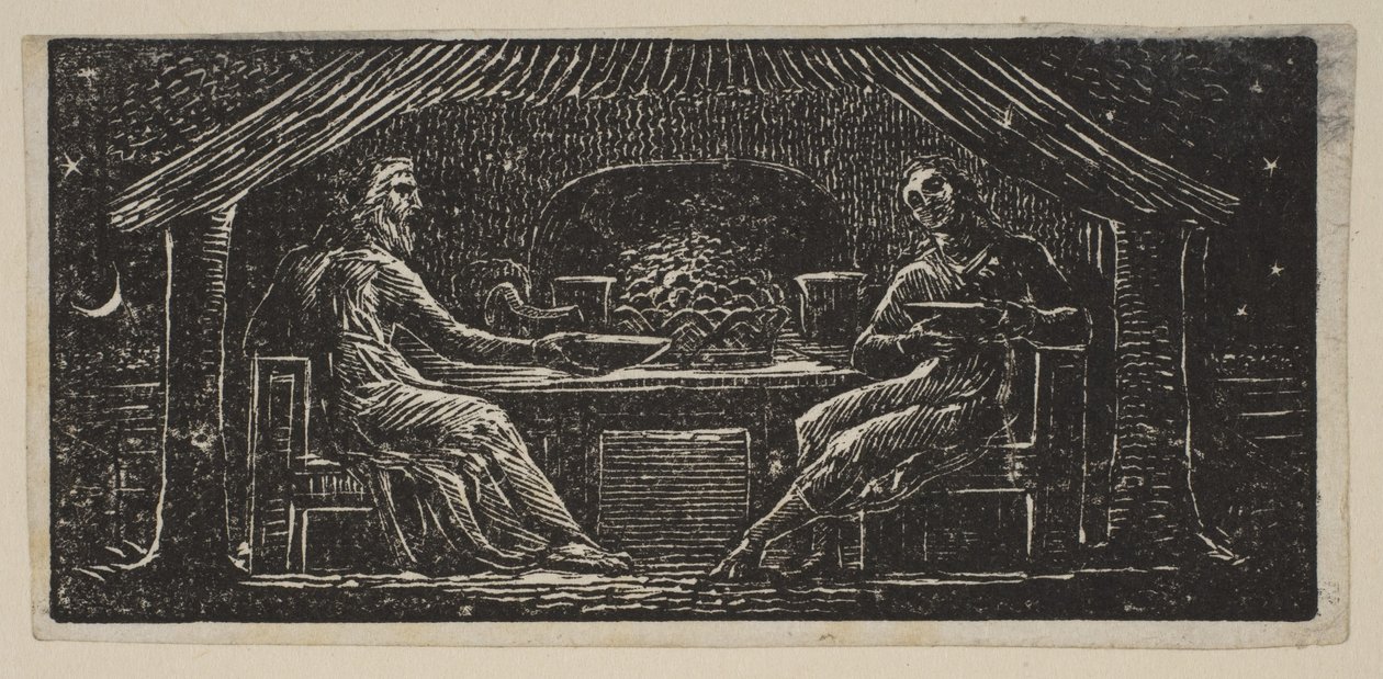 Thenot en Colinet Eten Hun Avondmaal, uit Thorntons Pastoralen van Vergilius door William Blake