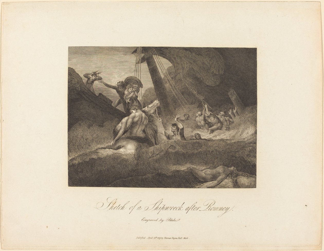 Schets van een Schipbreuk door William Blake after George Romney