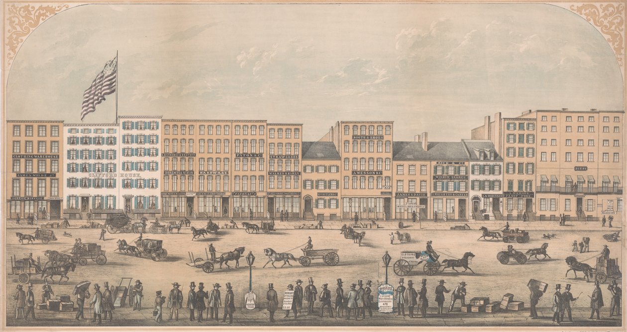 Uitzicht op Park Place, New York, van Broadway naar Church Street, Noordzijde, A.D. 1854 door William Boell