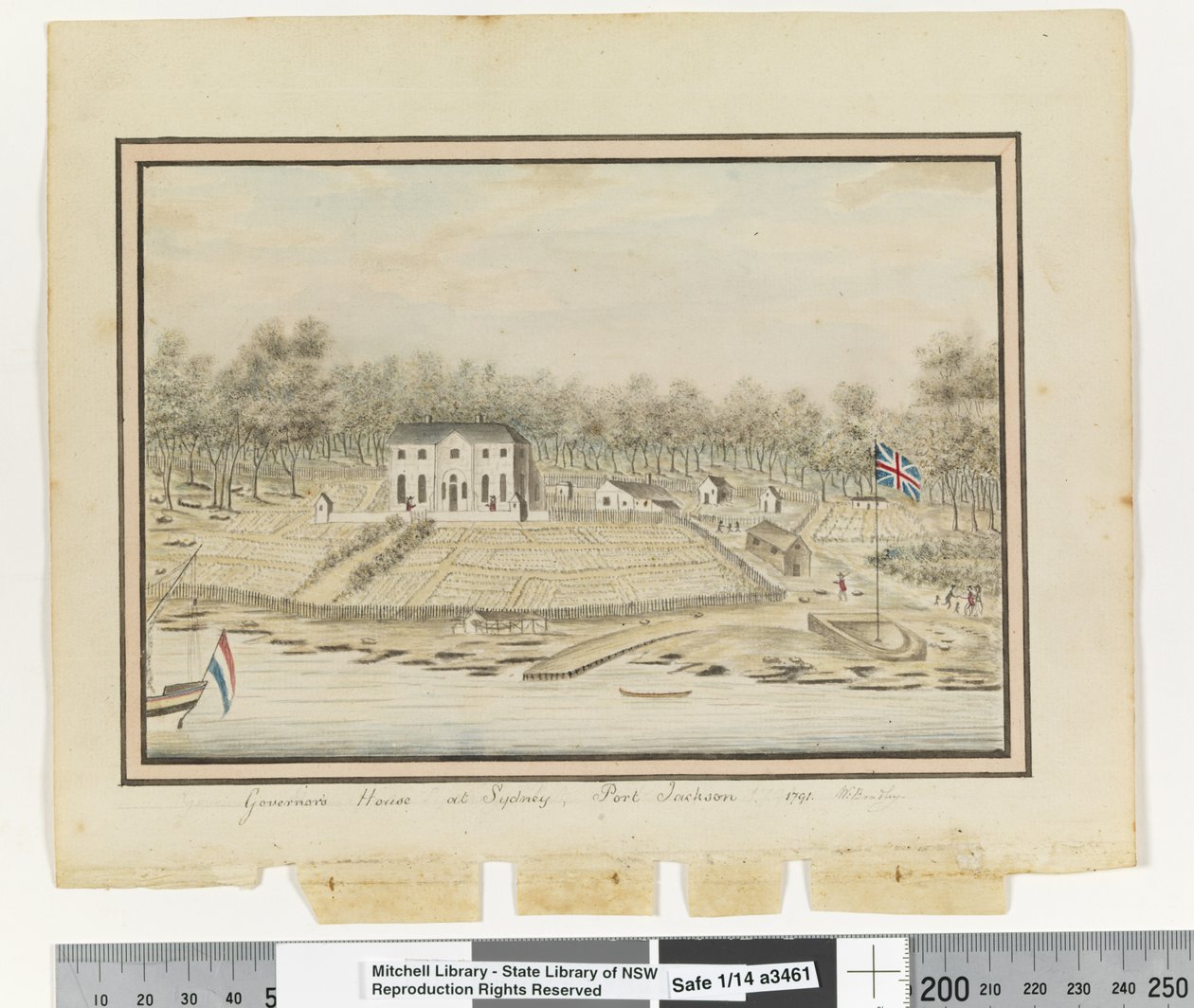 Gouverneurshuis in Sydney, Port Jackson 1791 door William Bradley
