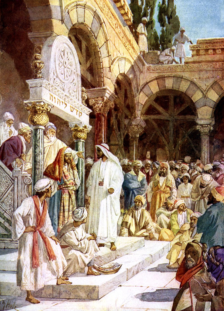 Jezus wordt uitgedaagd door priesters en schriftgeleerden door William Brassey Hole