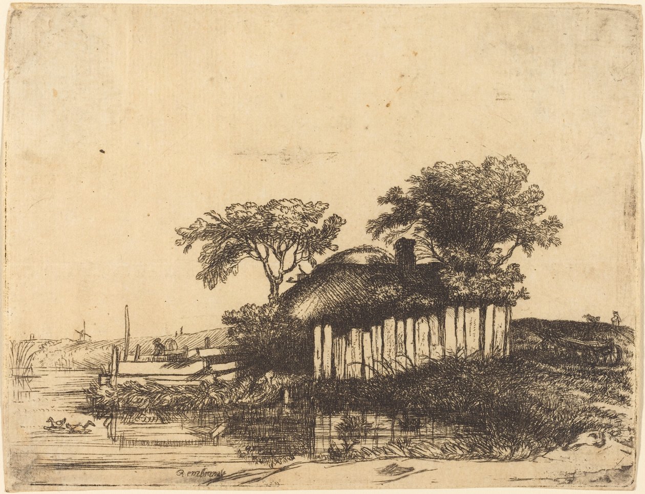 Cottage met witte omheining door William Byron after Rembrandt van Rijn