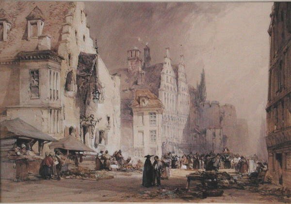 Een straatmarkt in Gent door William Callow