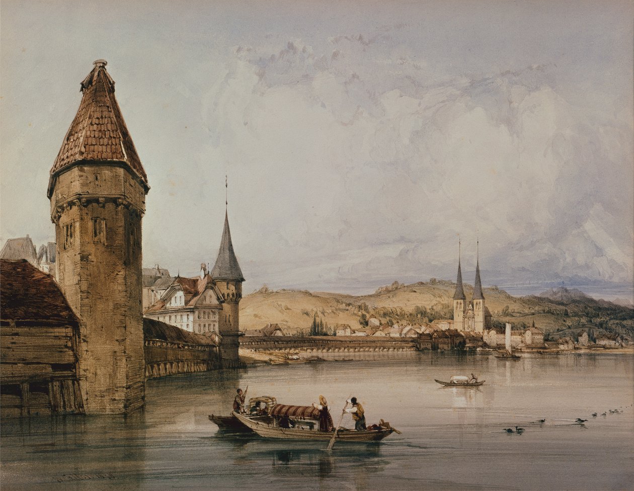 Stad van Luzern, aan het meer van Vierwoudstreken door William Callow