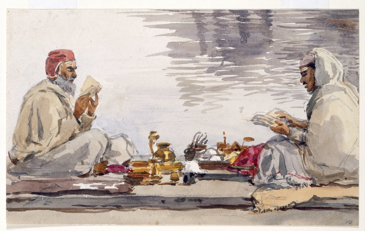 Twee heilige mannen die de Granth Saheb lezen, Umritsar door William Carpenter
