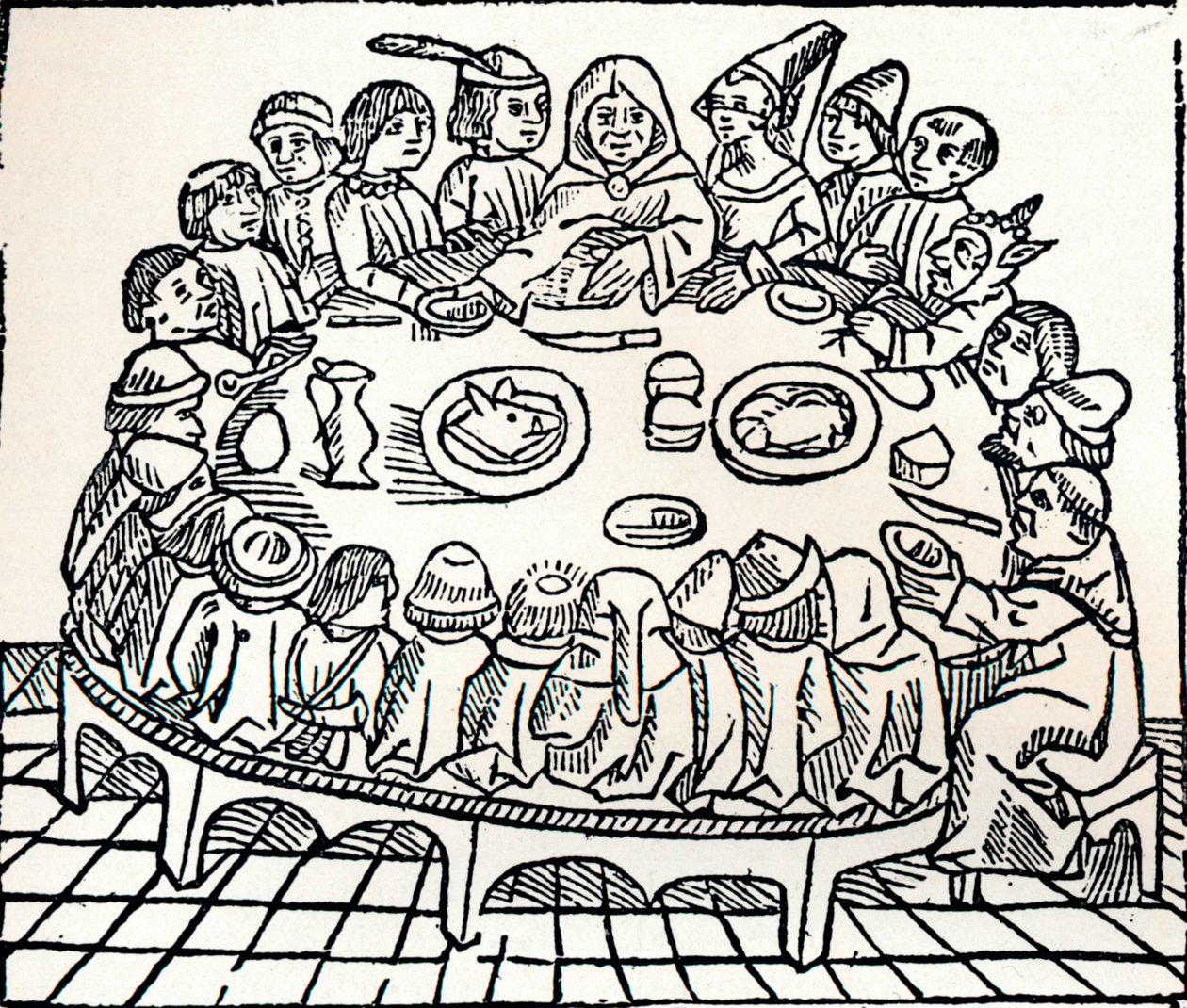 De Canterbury Pelgrims aan een Gedeelde Maaltijd, 1485 door William Caxton