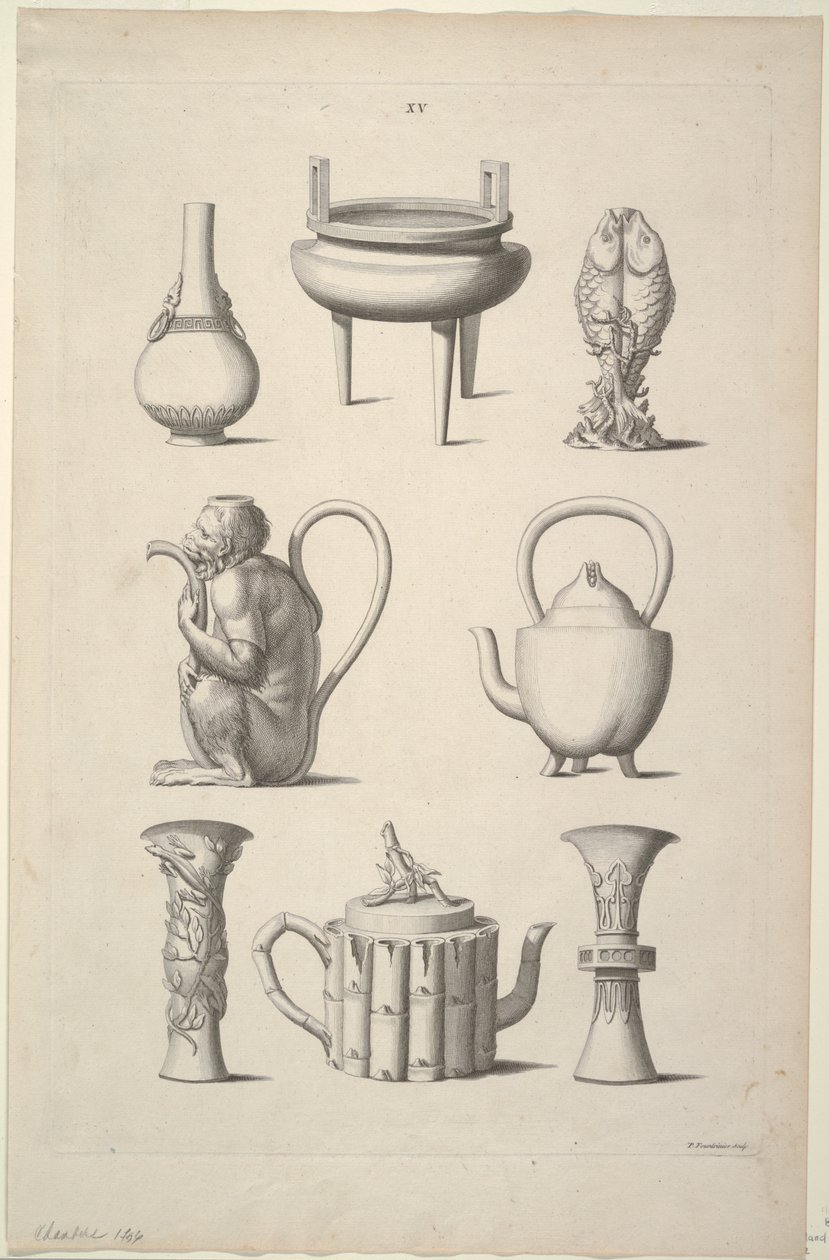 Ontwerpen voor servies, plaat XV van Ontwerpen van Chinese gebouwen, meubels, kleding, machines en gereedschappen door William Chambers