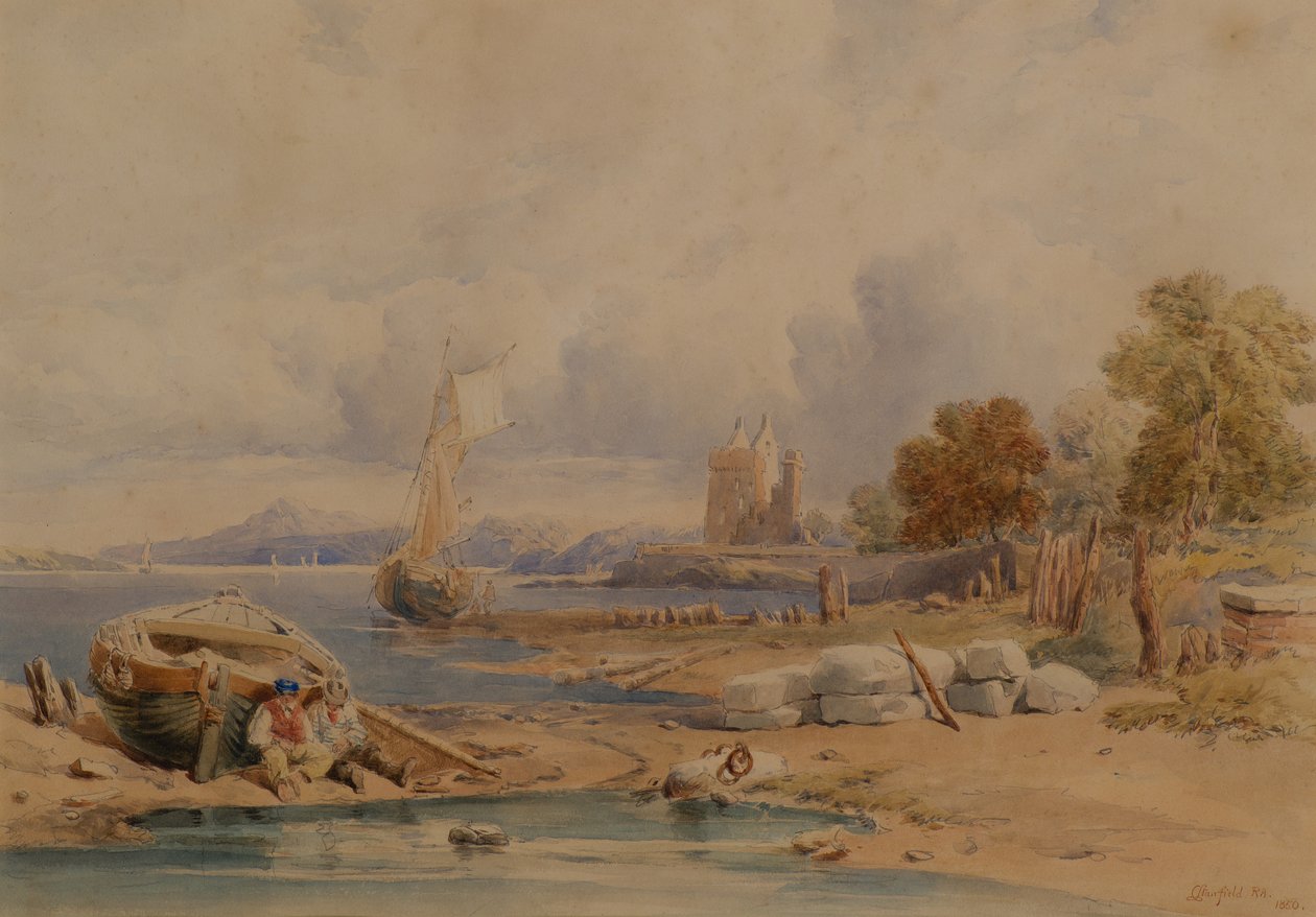 Barnbougle Kasteel bij Crammond aan de Forth door Clarkson Frederick Stanfield