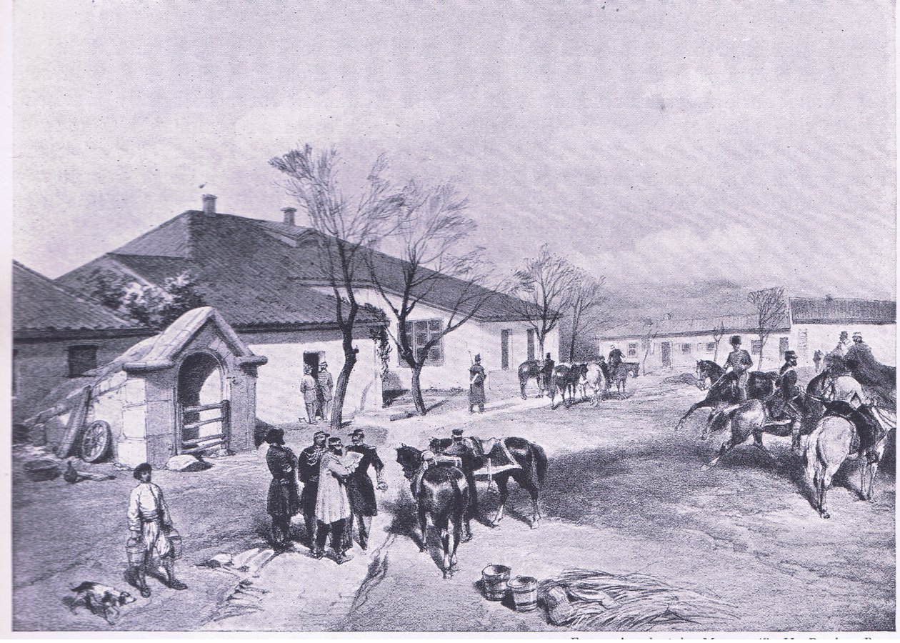 Hoofdkwartier van Lord Raglan in Khutor-Karagatch, illustratie uit Britse gevechten op land en zee, 1915 door William Crimea Simpson