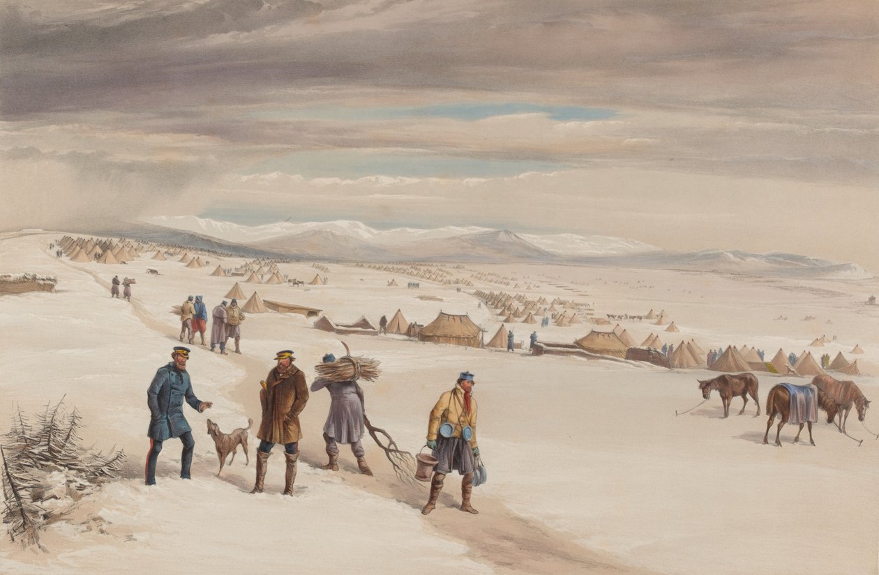 Het kamp van de tweede divisie, kijkend naar het oosten. Januari 1855 door William Crimea Simpson