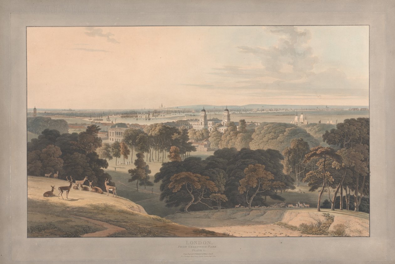 Plaat I: Londen vanuit Greenwich Park door William Daniell