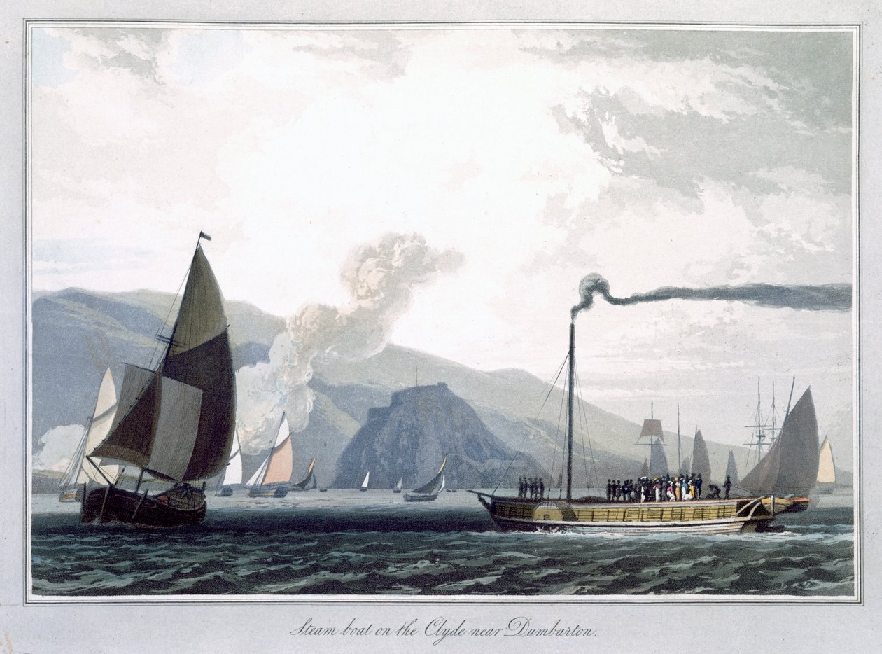 Stoomboot op de Clyde bij Dumbarton, Schotland, 1829 door William Daniell