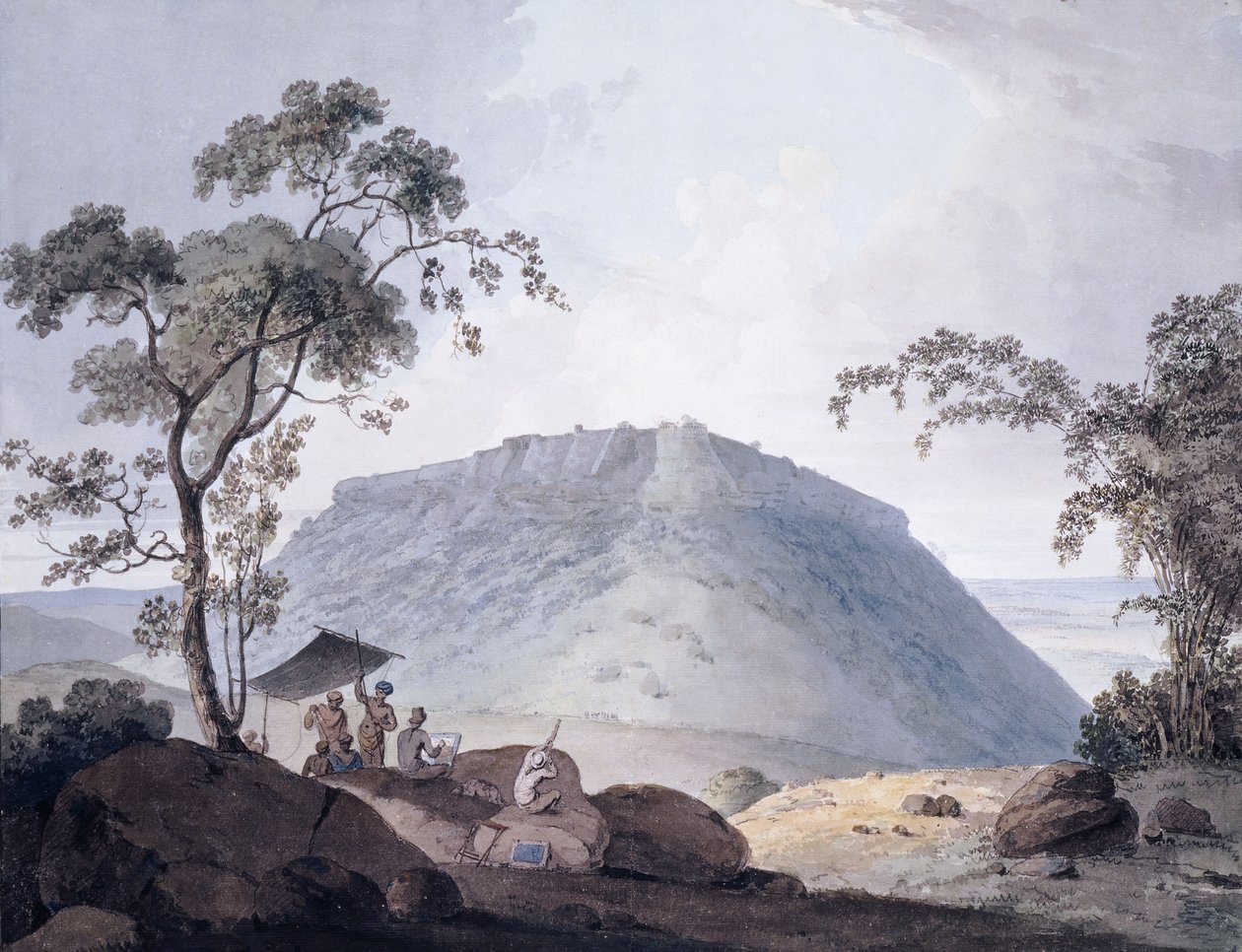 Het Zuidoostelijke Uitzicht van Bijaigarh, Uttar Pradesh, ca. 1790 door William Daniell