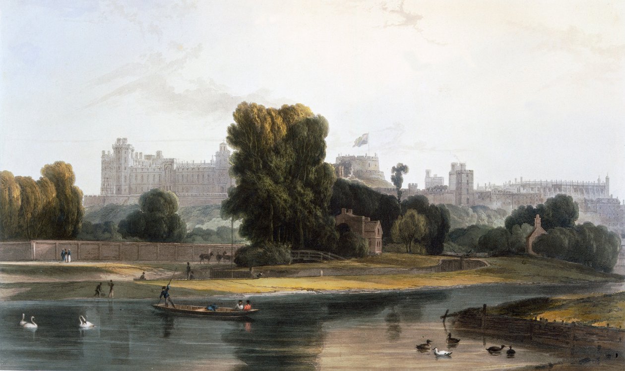Windsor Castle vanaf de rivier de Theems bij Eton, c. 1827-30 door William Daniell