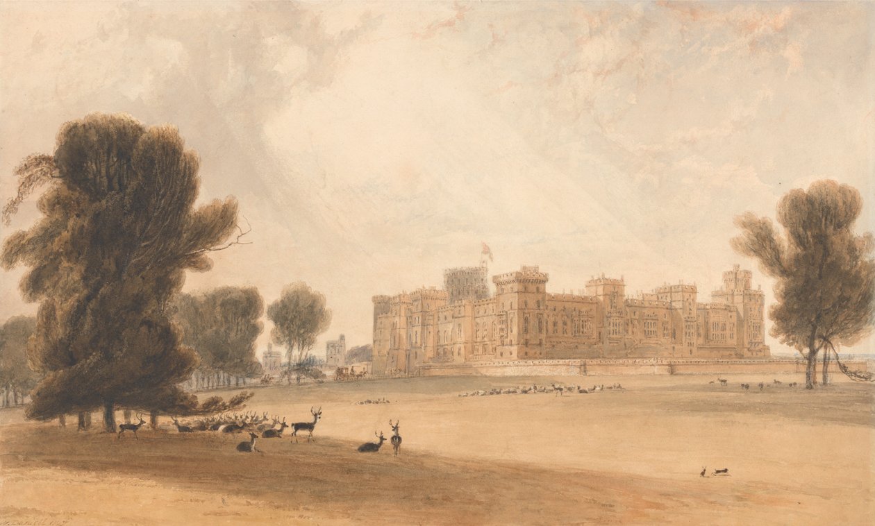 Windsor Castle vanuit het zuiden door William Daniell