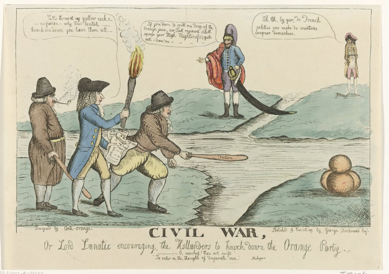 Engelse spotprent op de Nederlandse burgertwisten, 1787 door William Dent