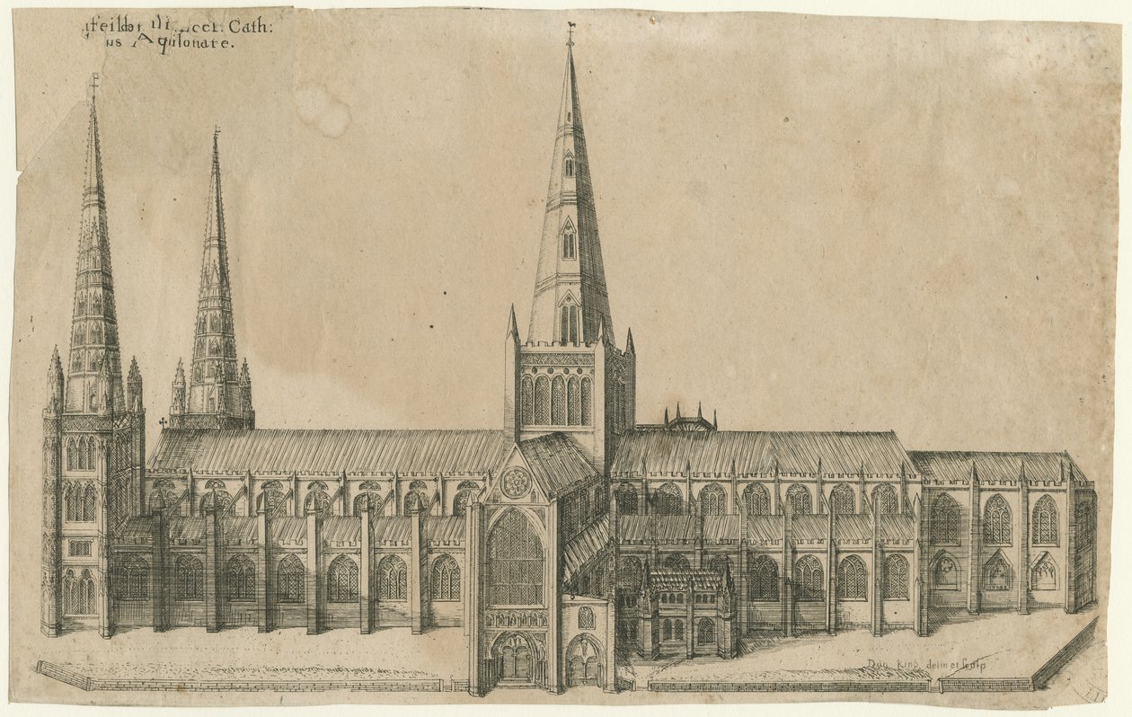 Lichfield Kathedraal - Zuidaanzicht door William Dugdale