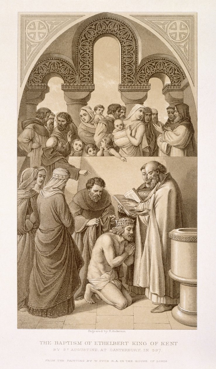 De Doop van Koning Ethelbert (ca. 552-616) van Kent door St. Augustinus in Canterbury in 597, uit 