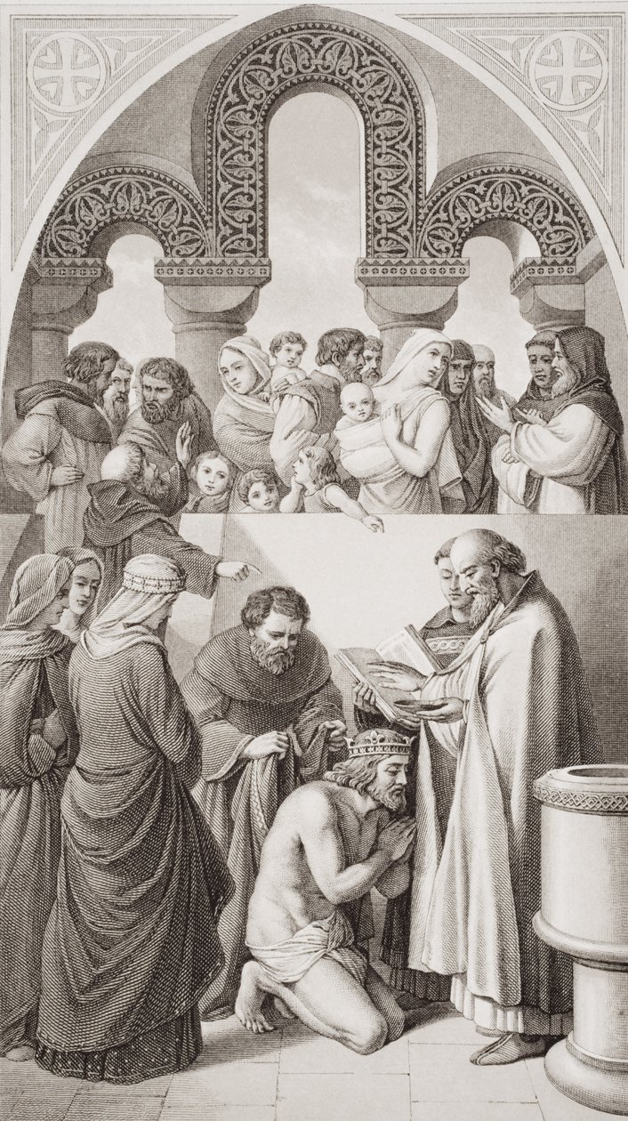 De doop van koning Ethelbert (ca. 552-616) van Kent door St. Augustinus in Canterbury in 597, uit 