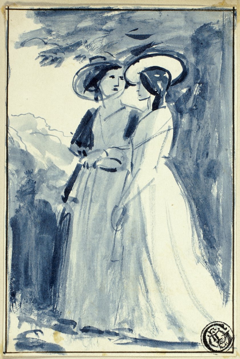 Twee vrouwen in laat achttiende-eeuwse kleding door William Edward Frost
