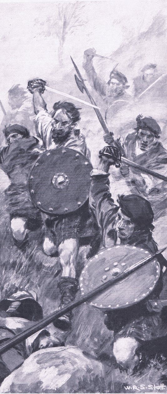 De Hooglanders bij de Slag om Killiecrankie, illustratie uit Britse gevechten op land en zee, 1915 door William Edward Stott