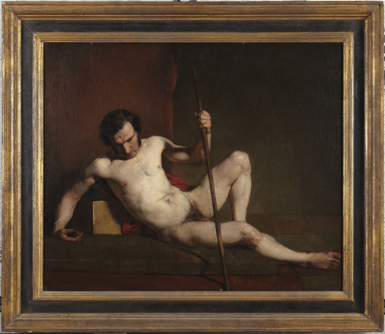 Mannelijk naakt leunend op een staf door William Etty