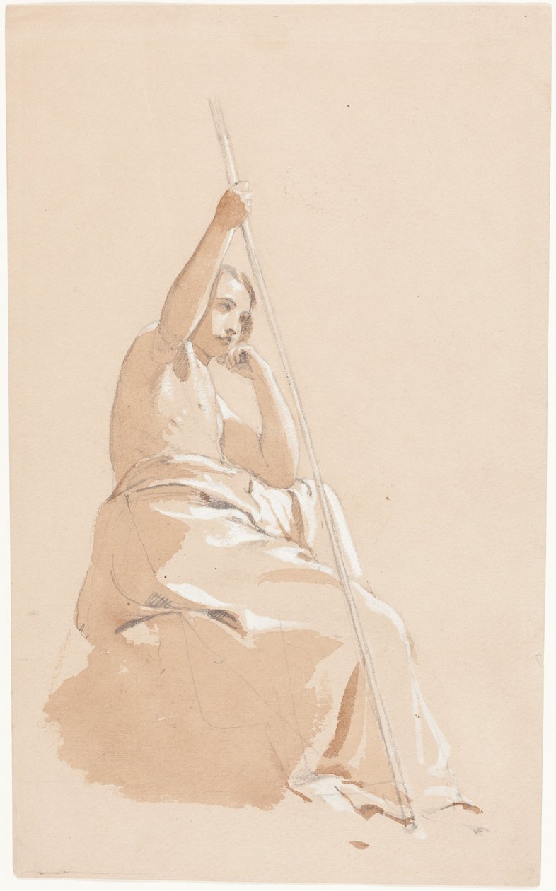 Zittende jongeman met een staf door William Etty
