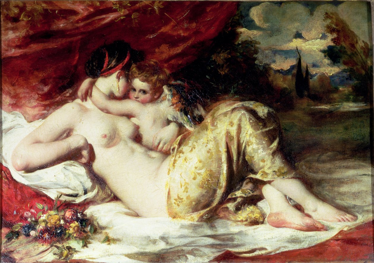 Venus en Cupido, ca.1830 (olieverf op doek) door William Etty
