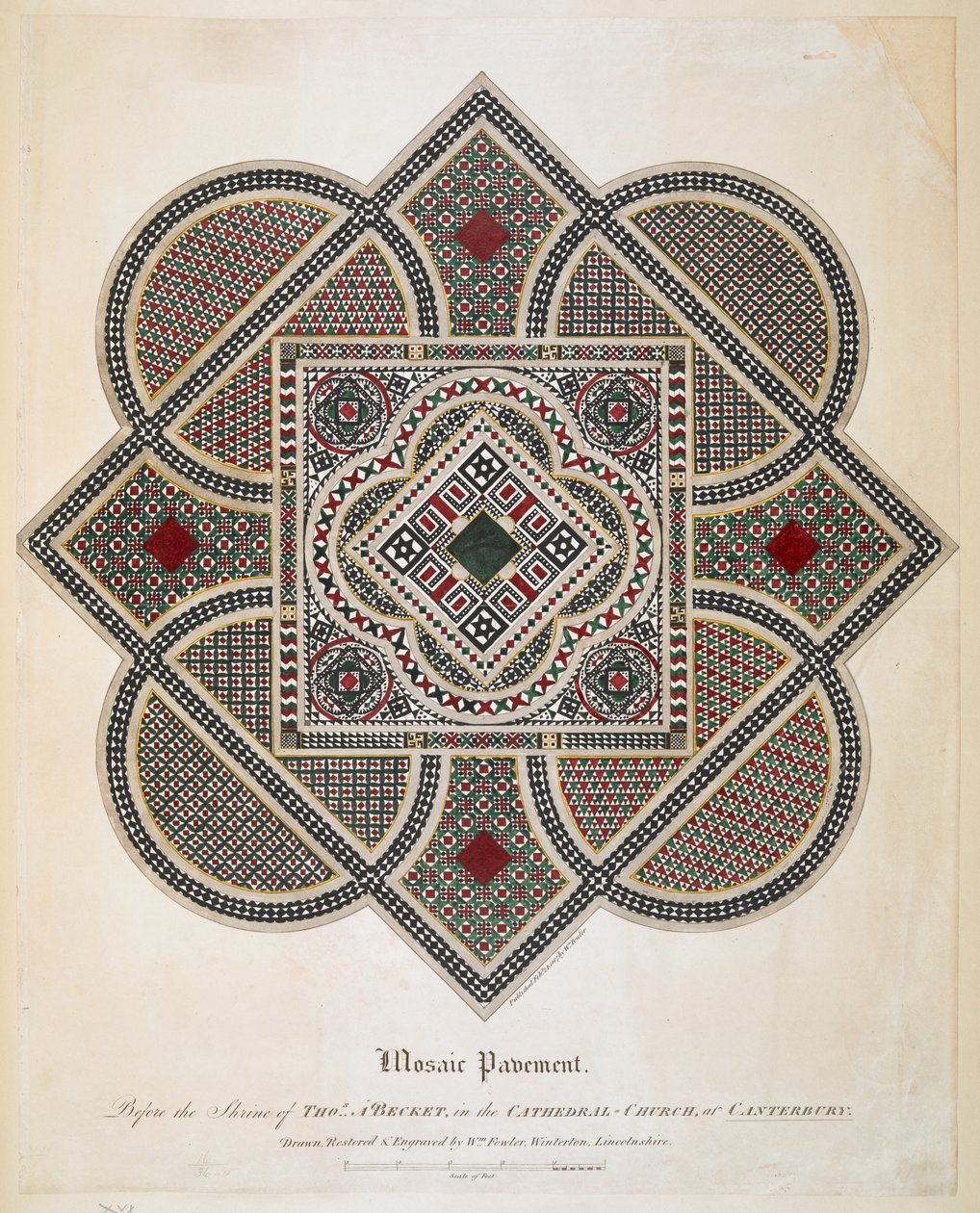Mozaïekvloer voor het heiligdom van Thomas A Becket in de kathedraal van Canterbury door William Fowler
