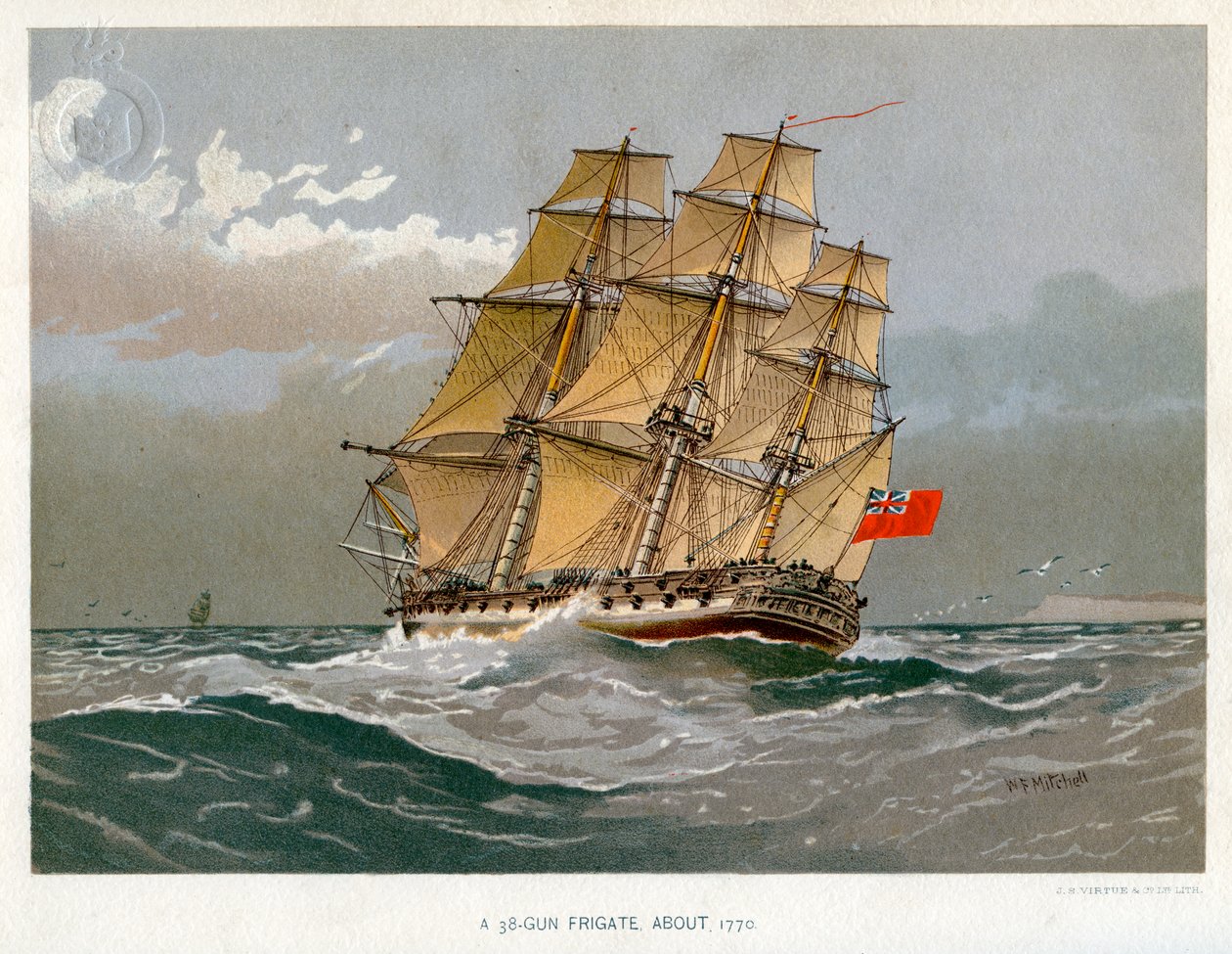 Een Royal Navy fregat met 38 kanonnen door William Frederick Mitchell